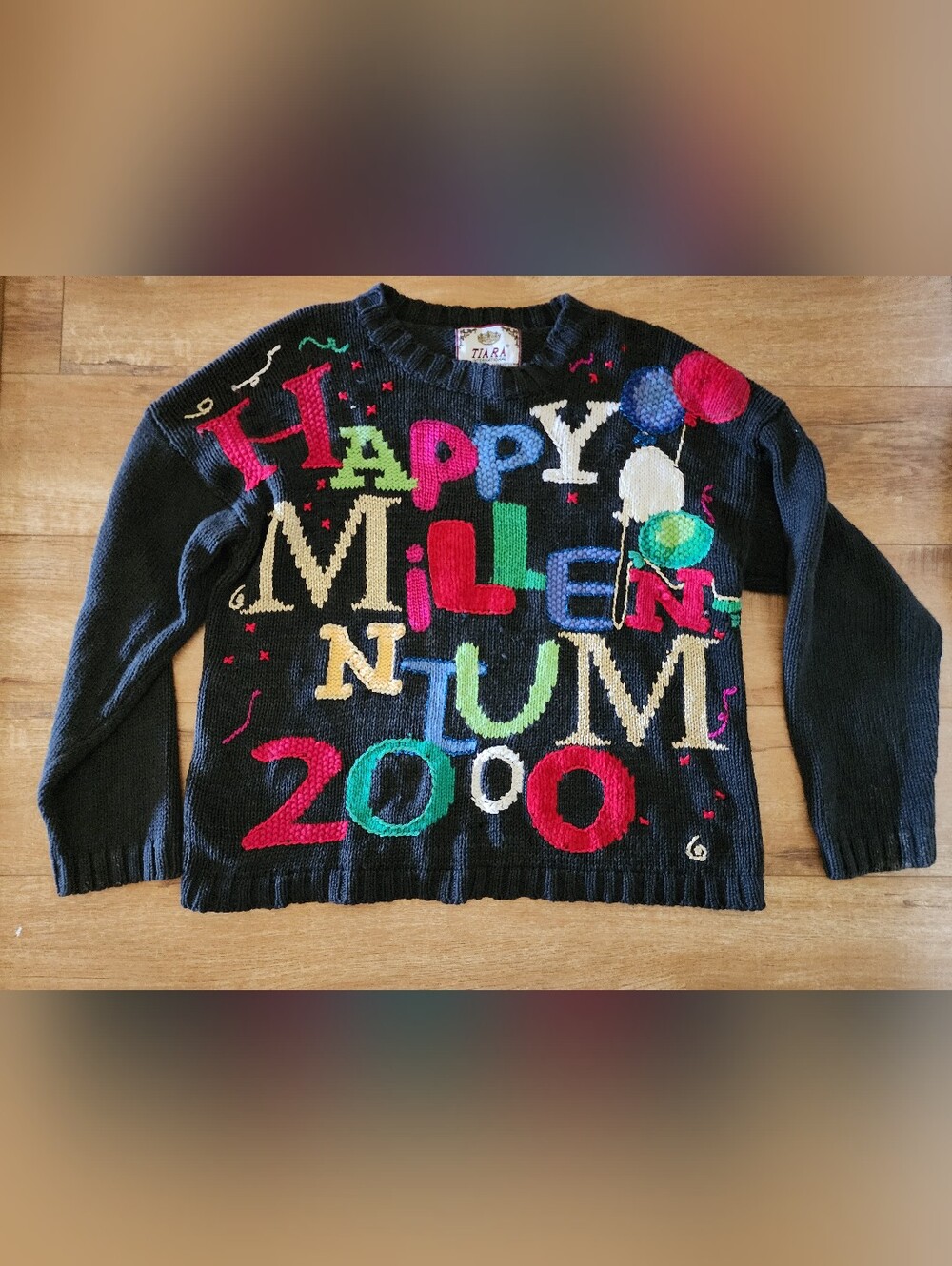 VTG 2000 Millennium Tiara International Ramie Cotton Christmas Ugly Sweater Sz M